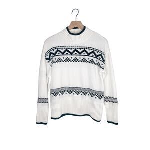 Christian Siriano Fair Isle Sweater Small Plush Mock Neck White Black